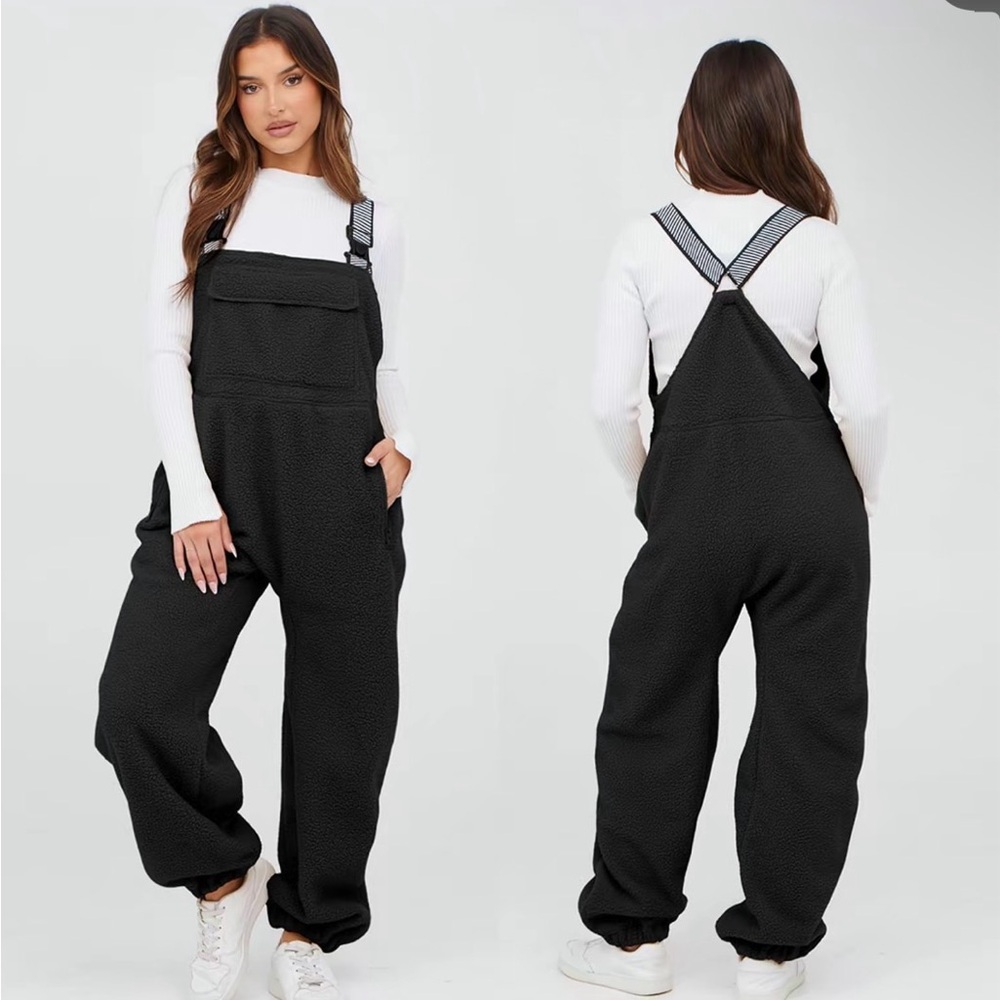 Sherpa Overalls for Women Baggy Warm Bib Fleece Fuzzy Winter Jumpsuits